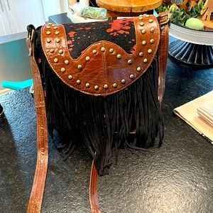 Boho / Western hair on hide Cowhide Fringed Handbag Purse
